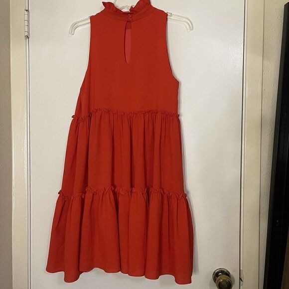 Elliatt Sonnet Coral Red Tiered High Neck sleeveless swing dress size small - Picture 6 of 8